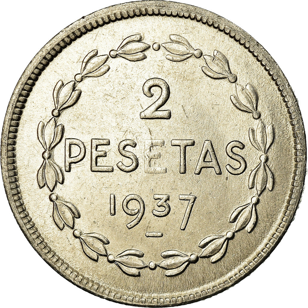 Moneda, GUERRA CIVIL ESPAÑOLA, EUZKADI, 2 Pesetas, 1937, Brussels, SC, Níquel
