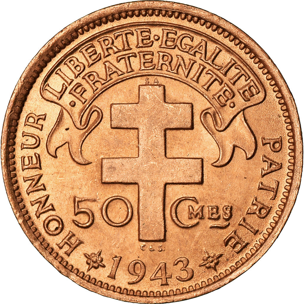 Coin, Cameroon, 50 Centimes, 1943, Pretoria, MS(63), Bronze, KM:6