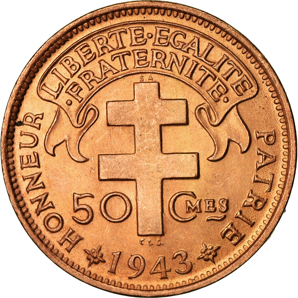 Coin, Cameroon, 50 Centimes, 1943, Pretoria, MS(63), Bronze, KM:6