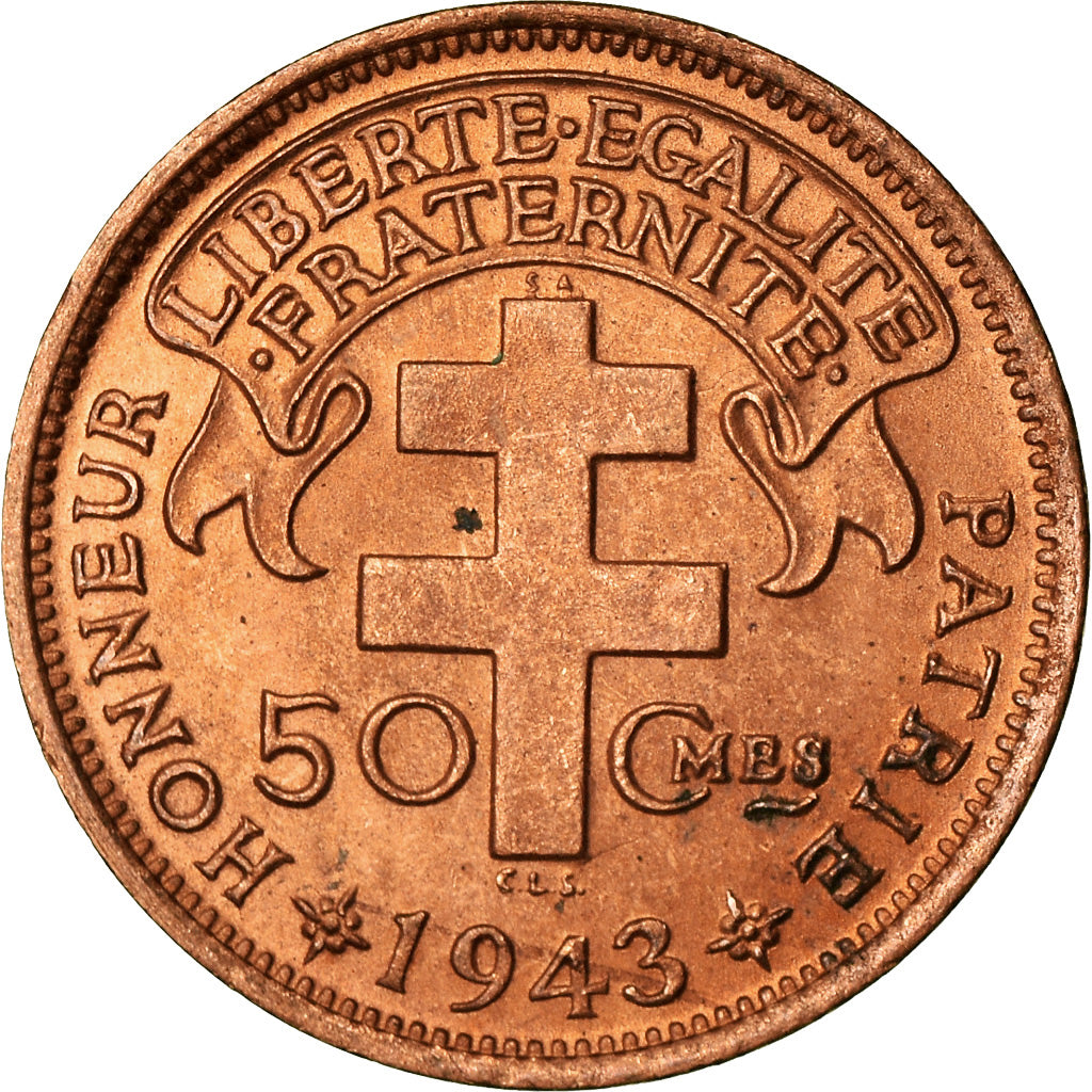 Moneda, Camerún, 50 Centimes, 1943, Pretoria, SC, Bronce, KM:6