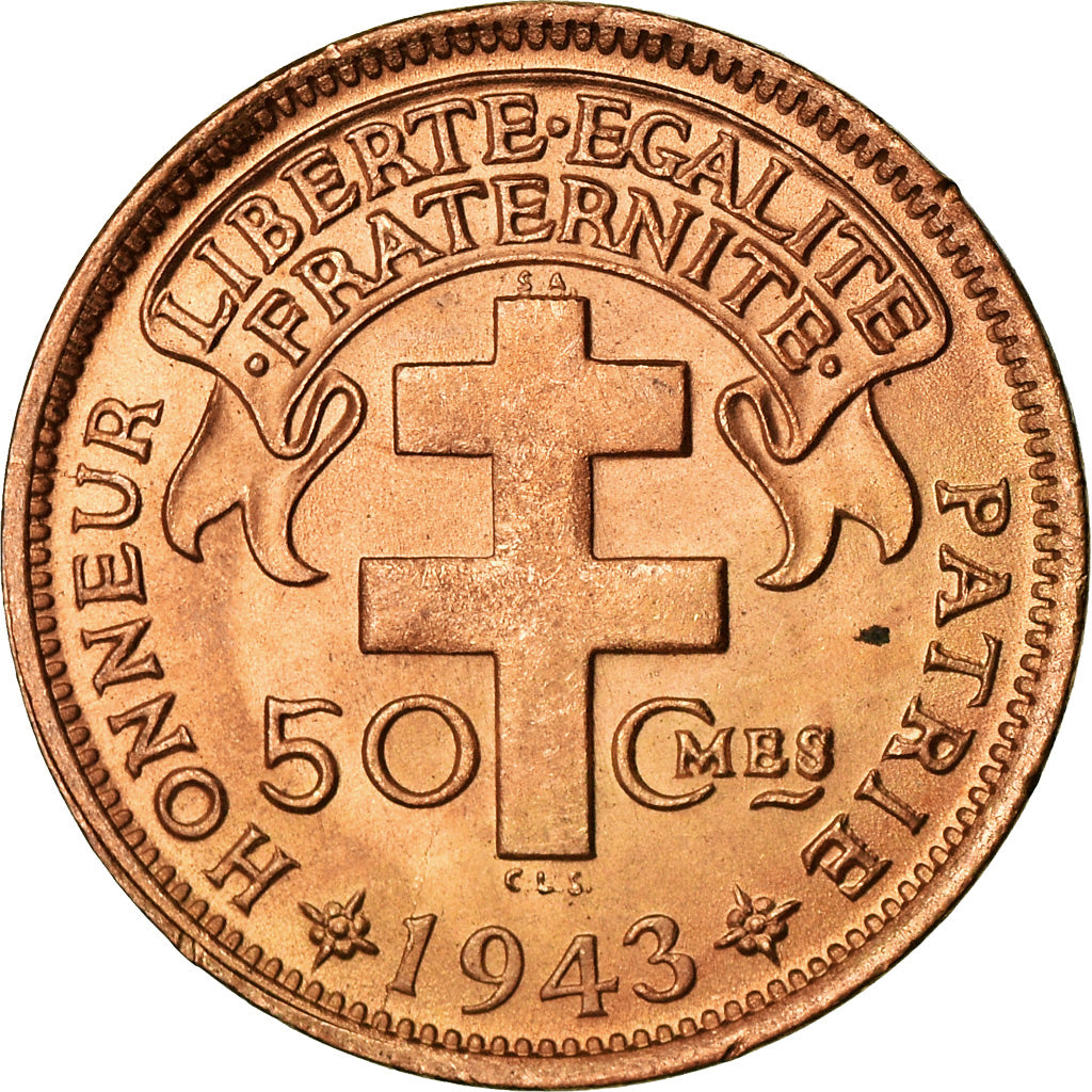 Coin, Cameroon, 50 Centimes, 1943, Pretoria, MS(63), Bronze, KM:6