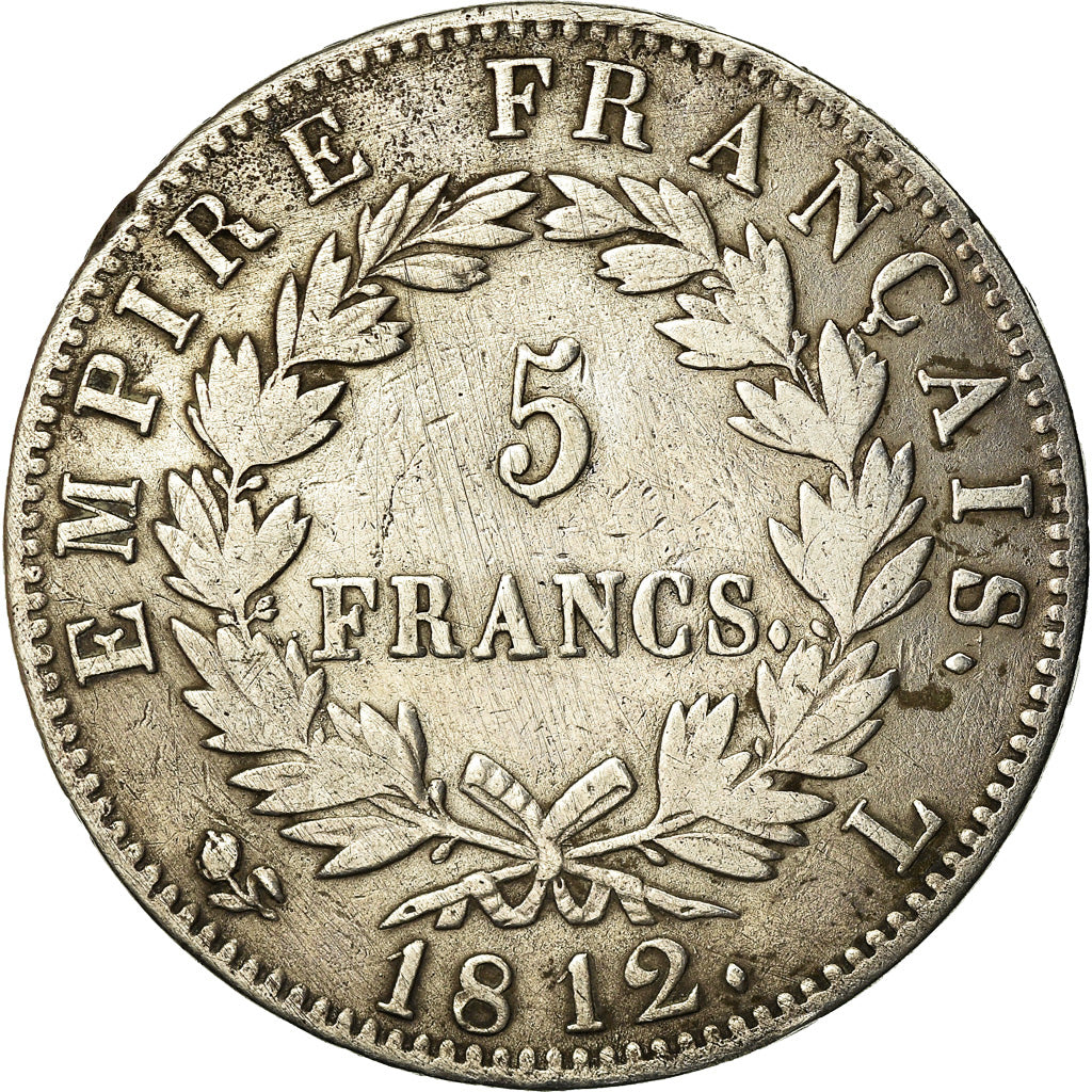 Moneda, Francia, Napoléon I, 5 Francs, 1812, Bayonne, BC+, Plata, KM:694.9