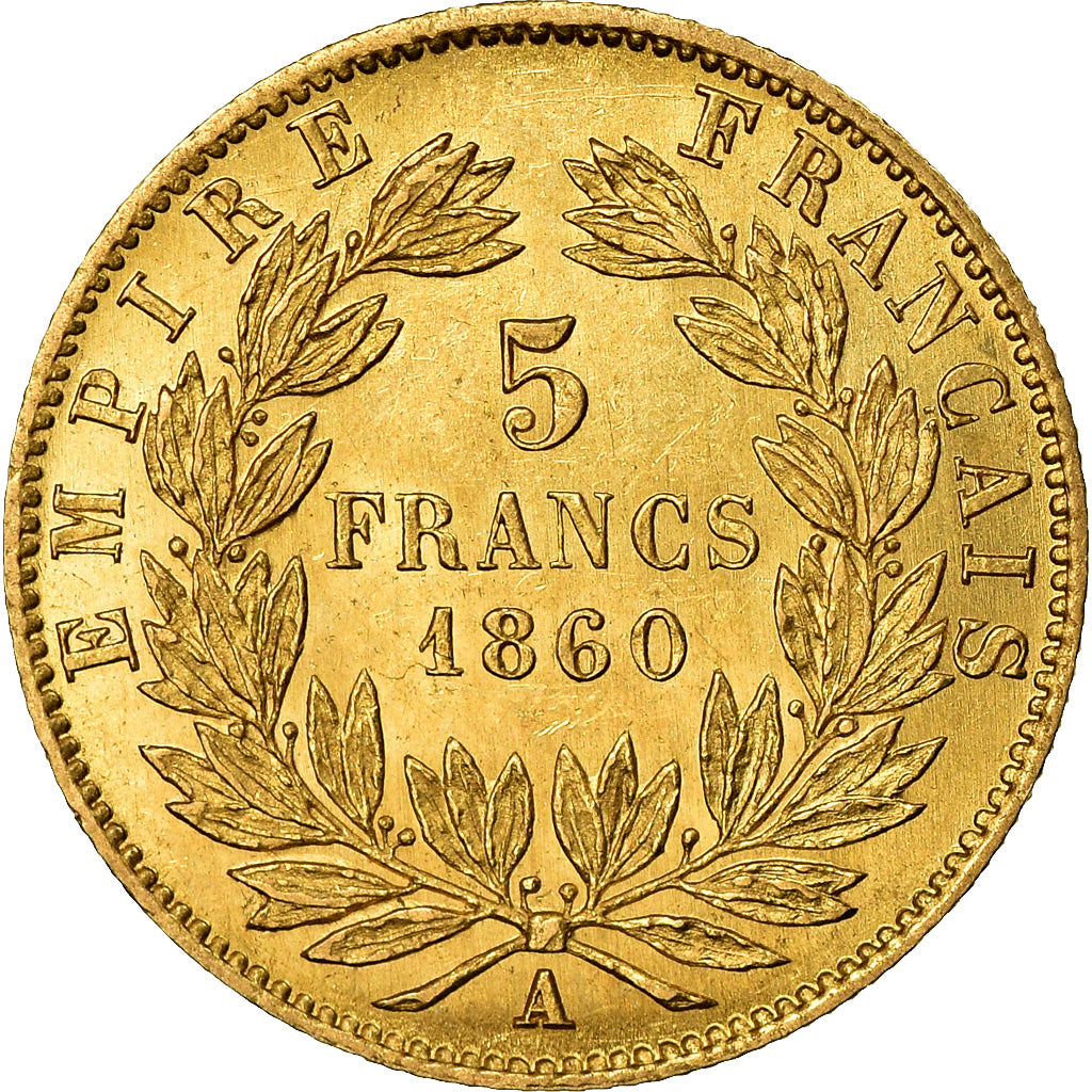 Moneta, Francia, Napoleon III, Napoléon III, 5 Francs, 1860, Paris, BB+, Oro