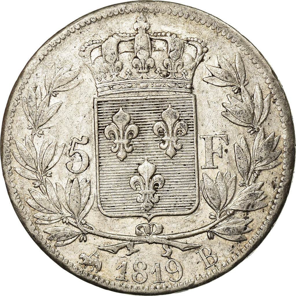 Coin, France, Louis XVIII, 5 Francs, 1819, Rouen, EF(40-45)