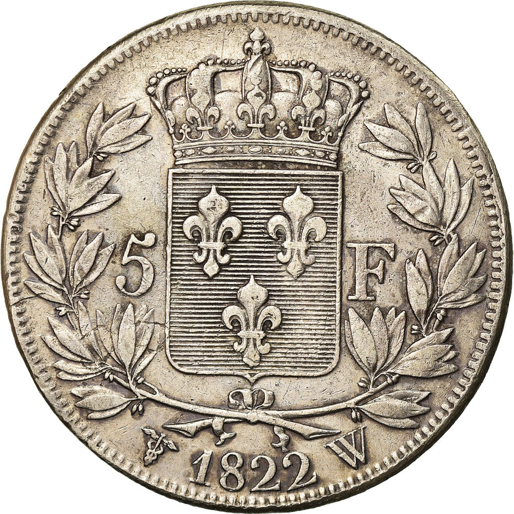Coin, France, Louis XVIII, 5 Francs, 1822, Lille, VF(30-35)