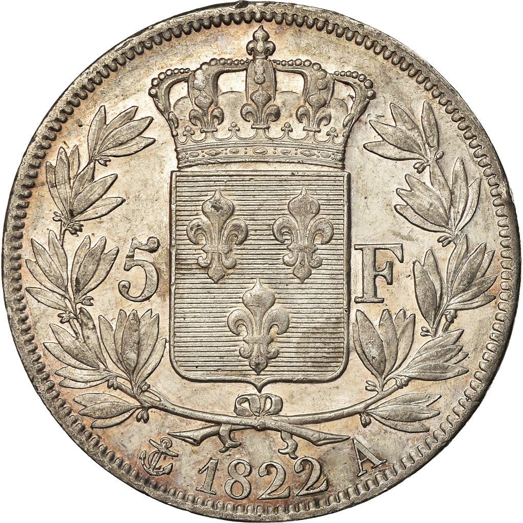 Moneda, Francia, Louis XVIII, Louis XVIII, 5 Francs, 1822, Paris, MBC+, Plata