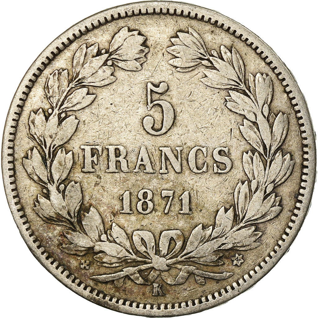 Coin, France, Cérès, 5 Francs, 1871, Bordeaux, VF(30-35), Silver, KM:818.2