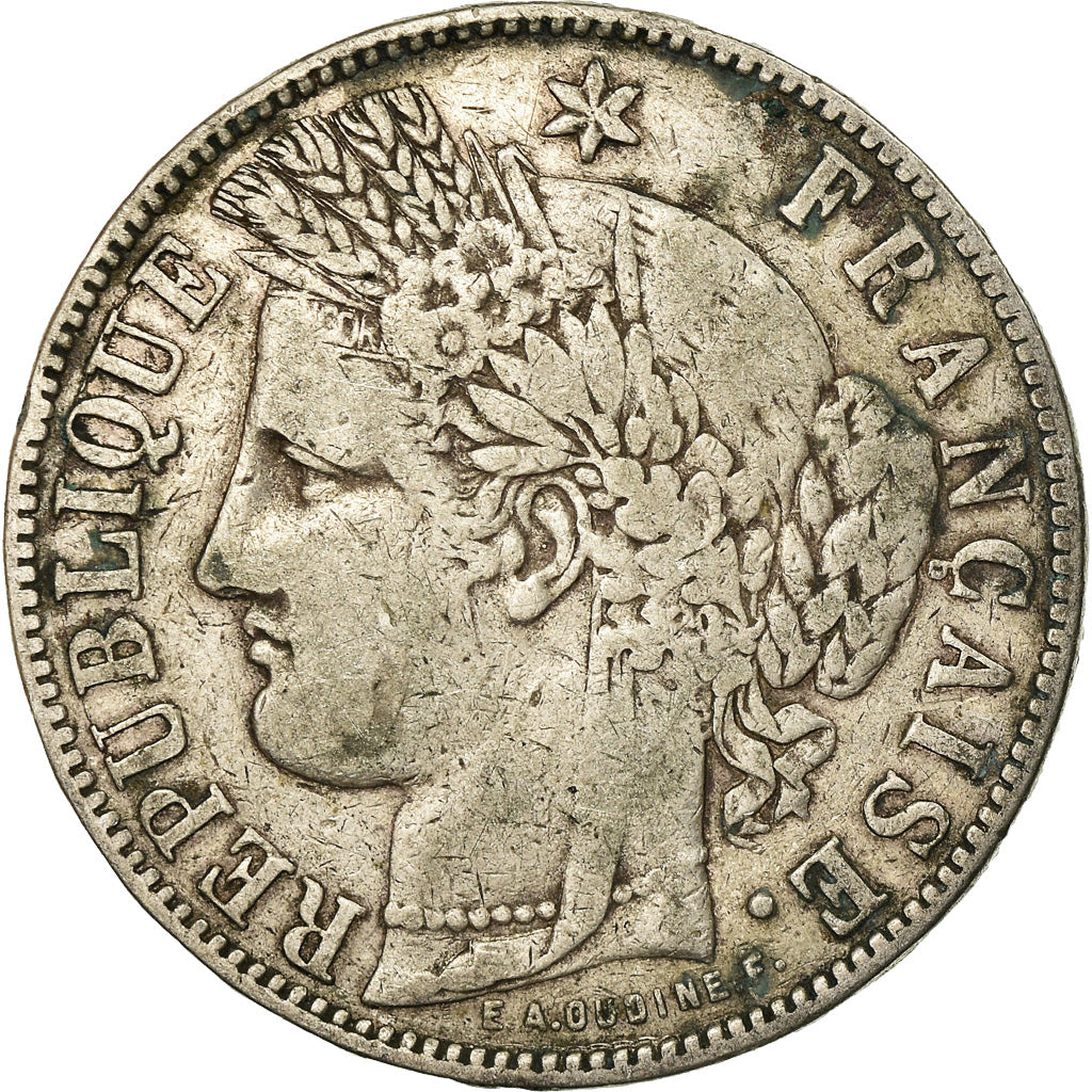 Coin, France, Cérès, 5 Francs, 1871, Bordeaux, VF(30-35), Silver, KM:818.2