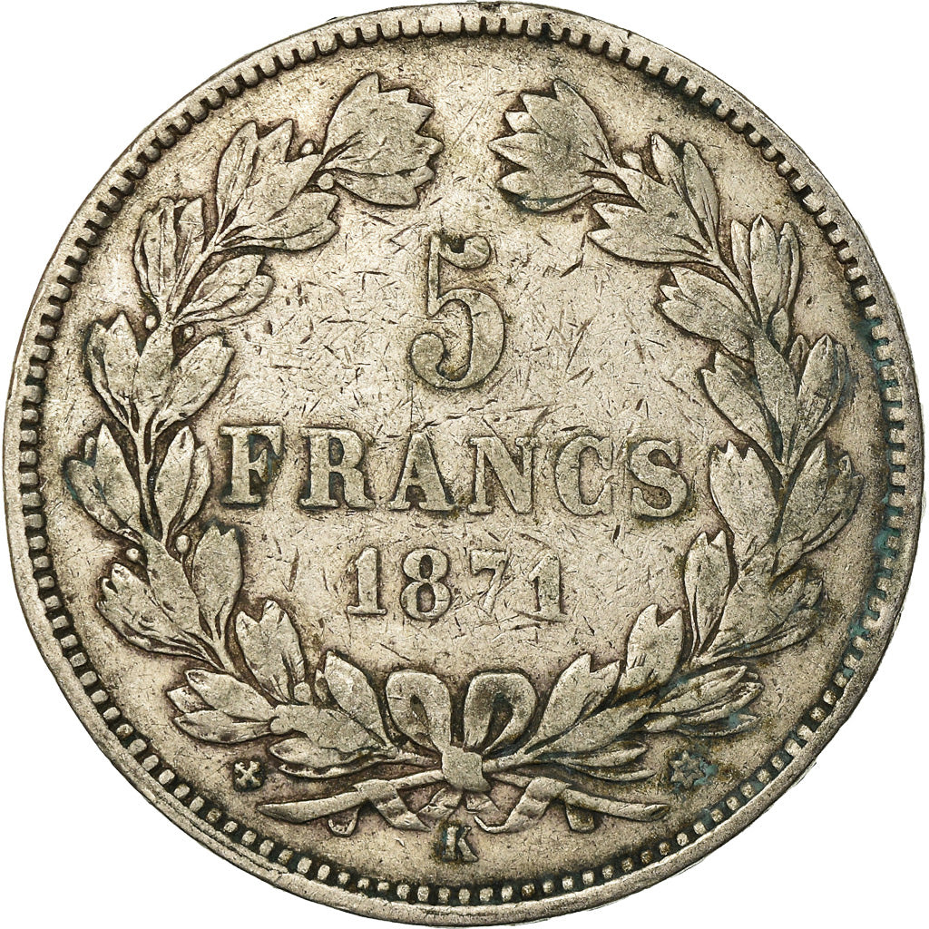 Coin, France, Cérès, 5 Francs, 1871, Bordeaux, VF(30-35), Silver, KM:818.2