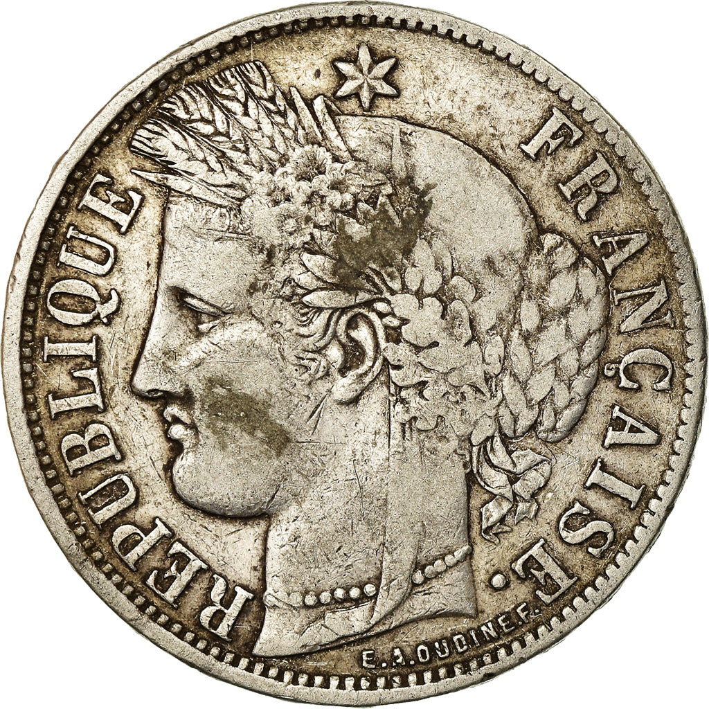 Moneda, Francia, Cérès, 5 Francs, 1870, Bordeaux, BC+, Plata, KM:818.4