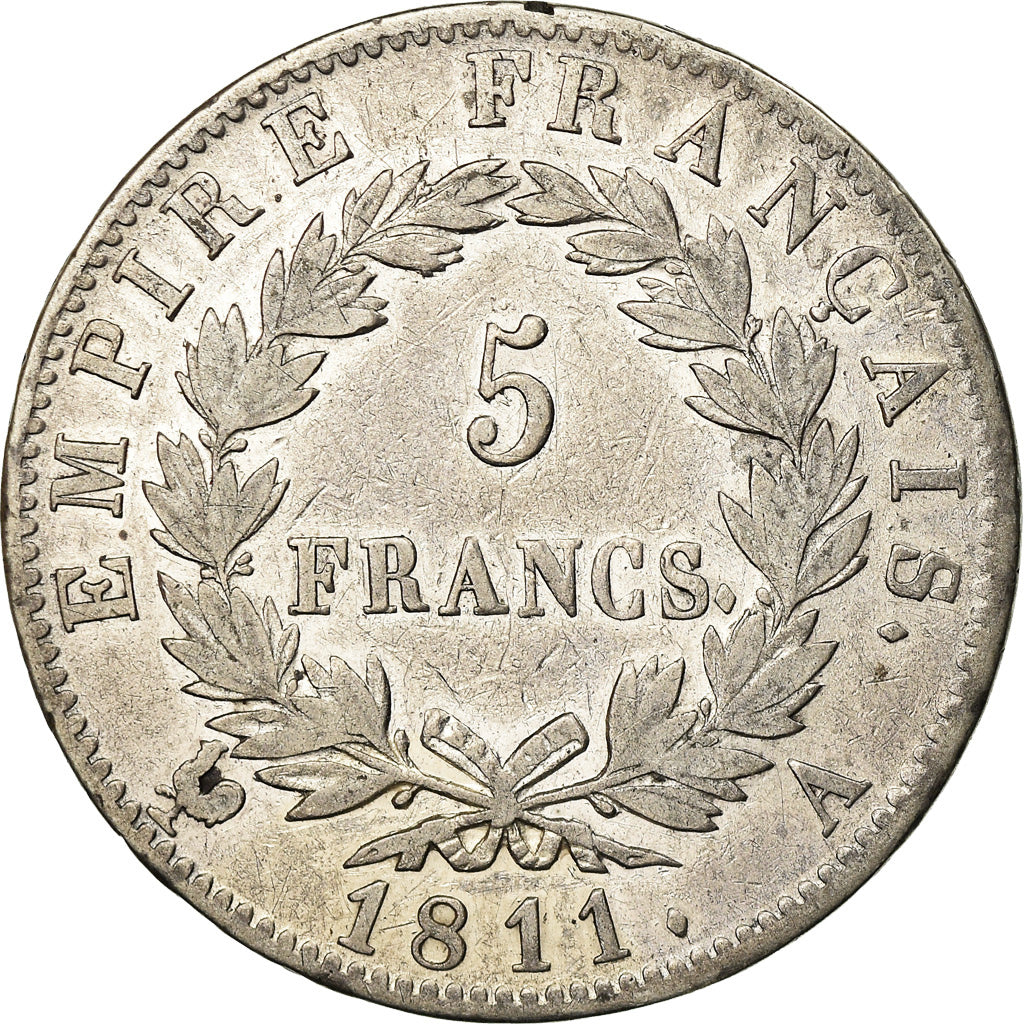 Coin, France, Napoléon I, 5 Francs, 1811, Paris, VF(30-35), Silver, KM:694.1