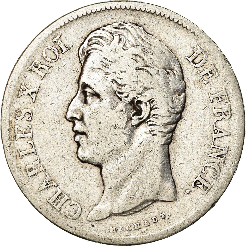 Coin, France, Charles X, 5 Francs, 1827, Paris, VF(30-35), Silver, KM:728.1