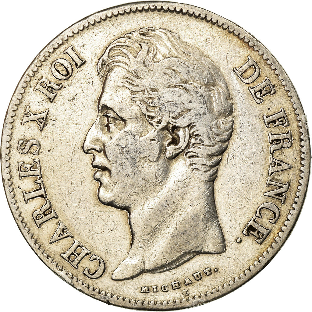 Coin, France, Charles X, 5 Francs, 1827, Paris, VF(30-35), Silver, KM:728.1