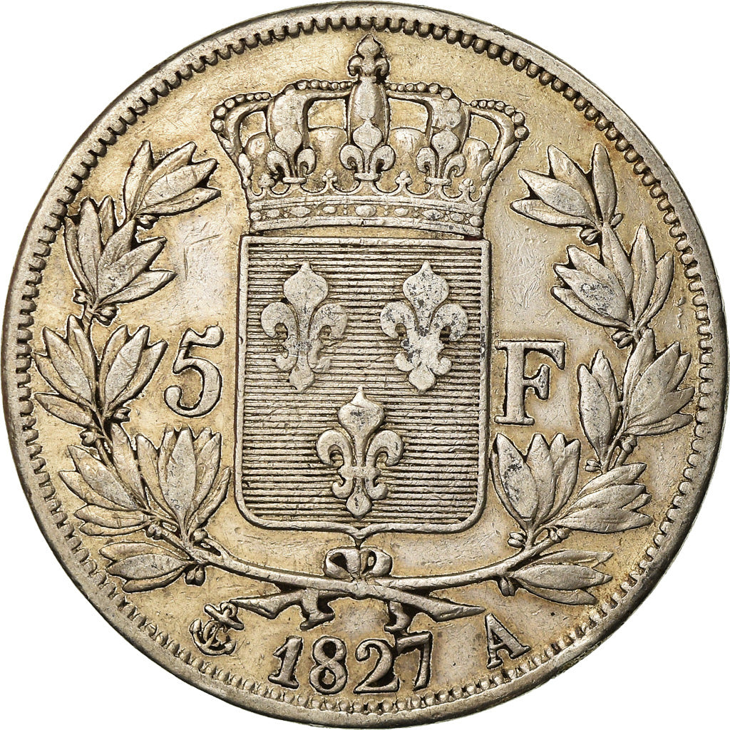 Coin, France, Charles X, 5 Francs, 1827, Paris, VF(30-35), Silver, KM:728.1