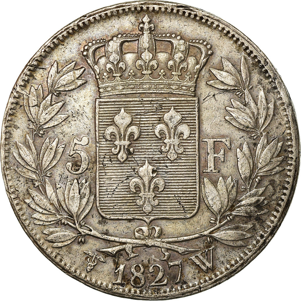 Coin, France, Charles X, 5 Francs, 1827, Lille, VF(30-35), Silver, KM:728.13