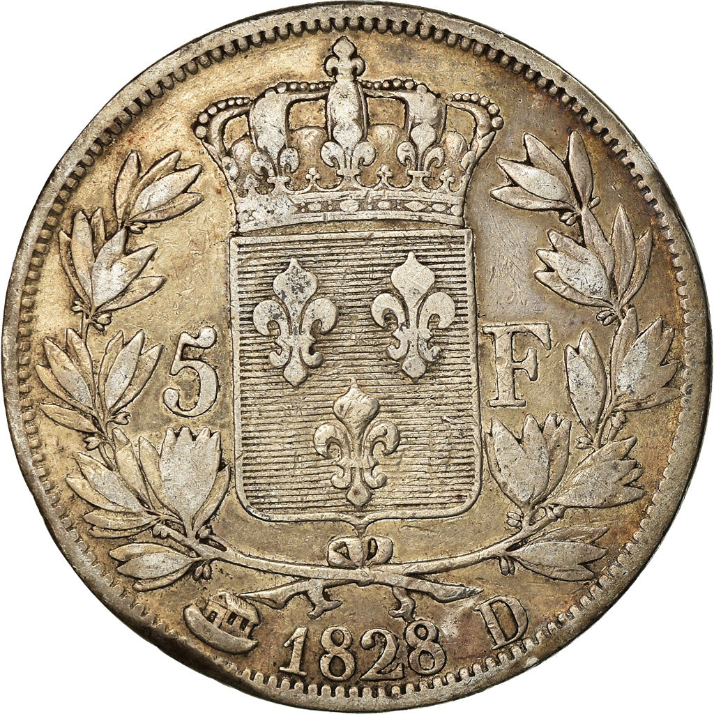 Coin, France, Charles X, 5 Francs, 1828, Lyon, VF(20-25), Silver, KM:728.4