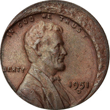 Moneda, Estados Unidos, Lincoln Cent, Cent, 1951, U.S. Mint, Denver, Off Center