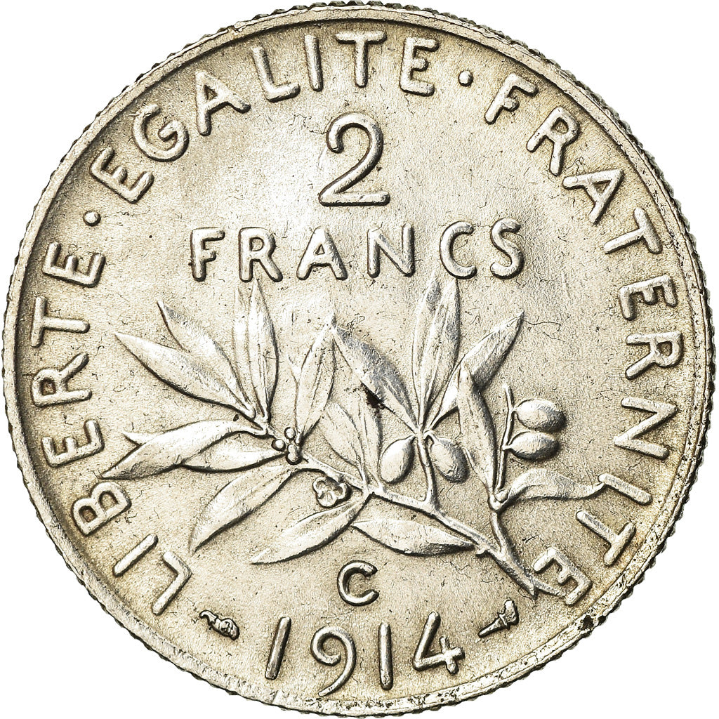 Coin, France, Semeuse, 2 Francs, 1914, Castelsarrasin, AU(55-58), Silver