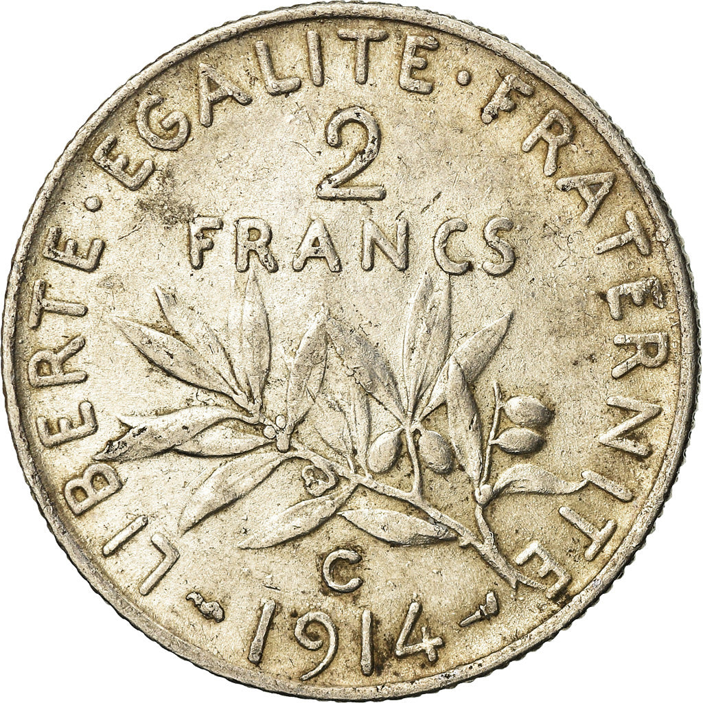 Coin, France, Semeuse, 2 Francs, 1914, Castelsarrasin, AU(55-58), Silver