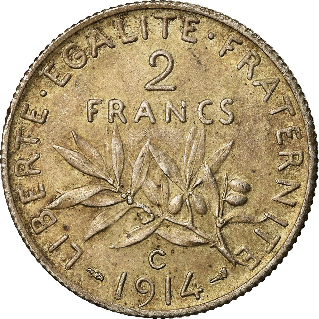 Coin, France, Semeuse, 2 Francs, 1914, Castelsarrasin, AU(55-58), Silver