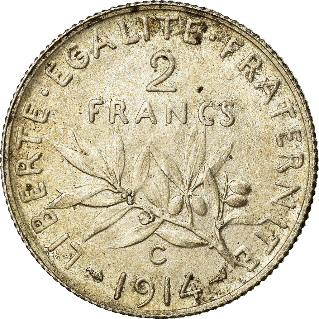 Coin, France, Semeuse, 2 Francs, 1914, Castelsarrasin, MS(60-62), Silver
