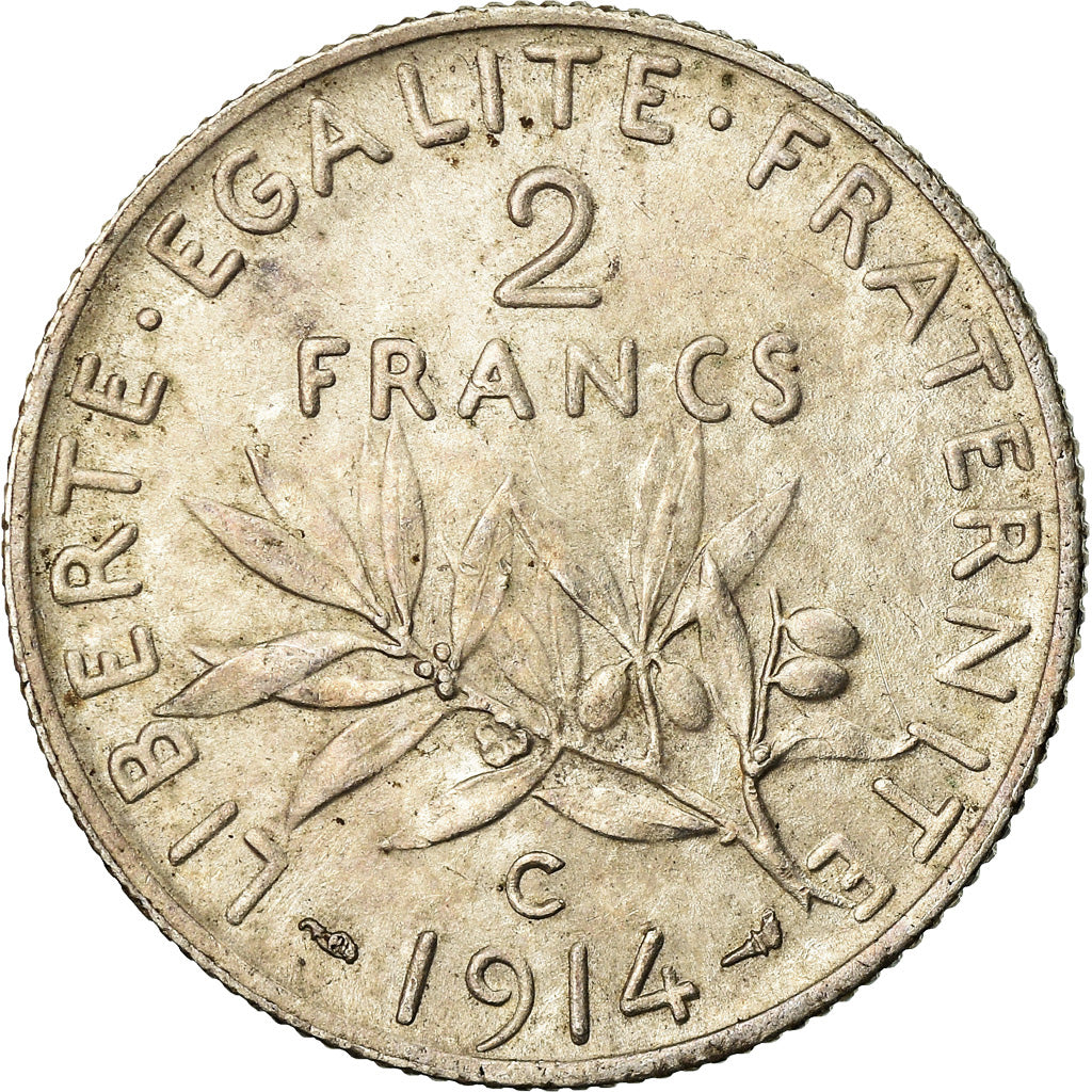 Coin, France, Semeuse, 2 Francs, 1914, Castelsarrasin, MS(60-62), Silver