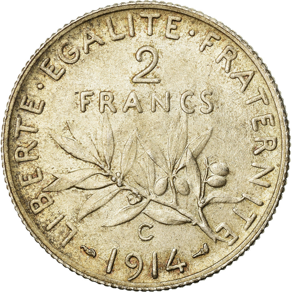 Coin, France, Semeuse, 2 Francs, 1914, Castelsarrasin, MS(60-62), Silver