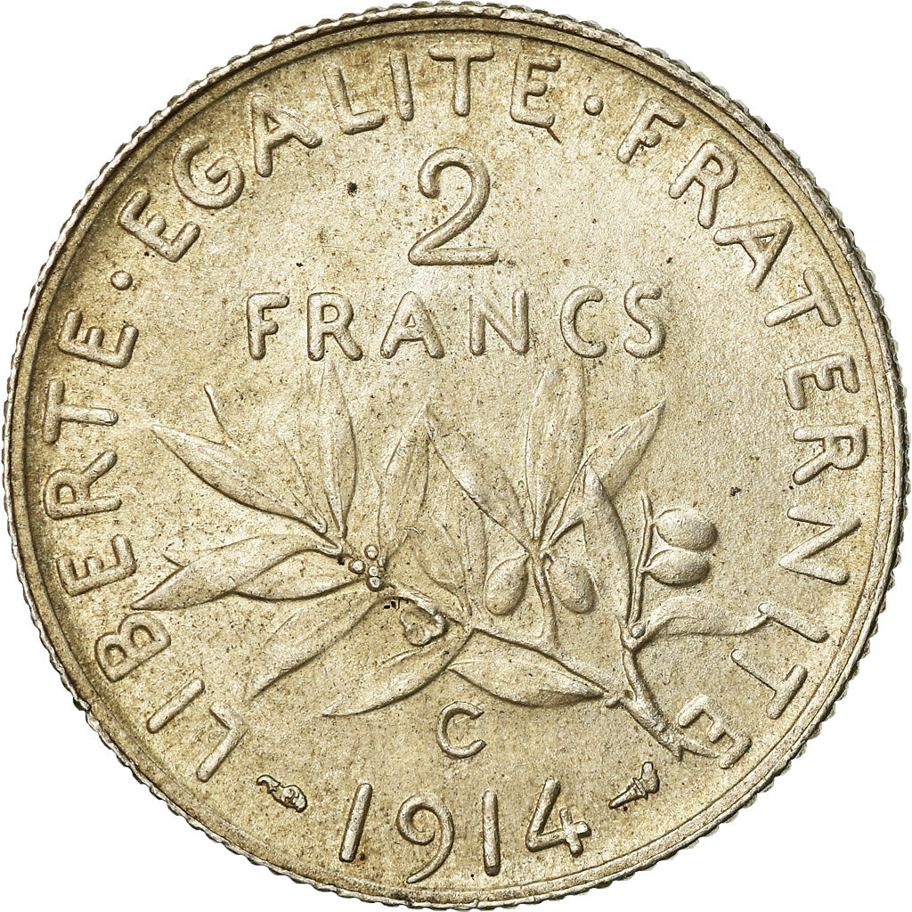 Coin, France, Semeuse, 2 Francs, 1914, Castelsarrasin, MS(60-62), Silver