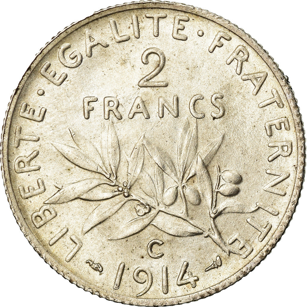 Coin, France, Semeuse, 2 Francs, 1914, Castelsarrasin, MS(60-62), Silver