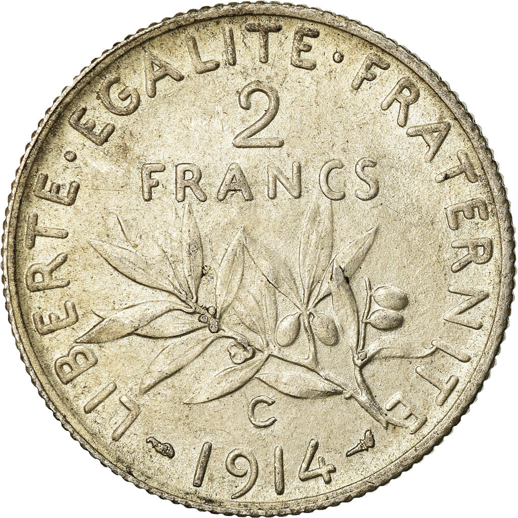 Coin, France, Semeuse, 2 Francs, 1914, Castelsarrasin, AU(55-58), Silver