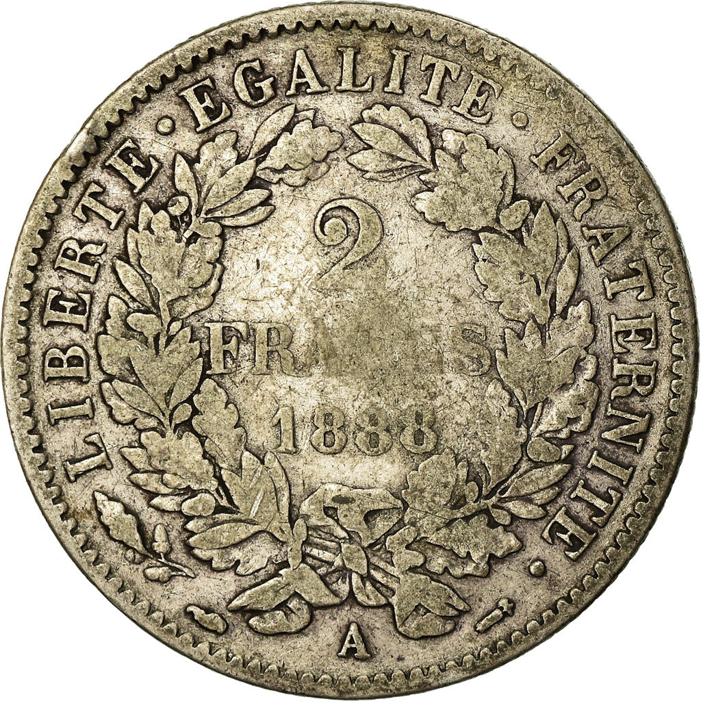 Coin, France, Cérès, 2 Francs, 1888, Paris, F(12-15), Silver, KM:817.1