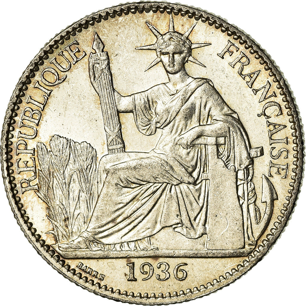 Coin, FRENCH INDO-CHINA, 50 Cents, 1936, Paris, MS(63), Silver, KM:4a.2