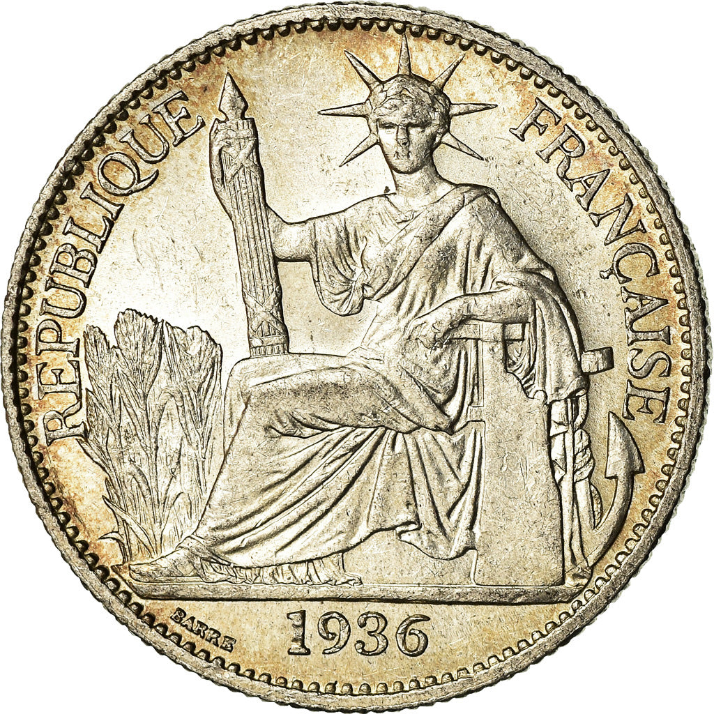 Coin, FRENCH INDO-CHINA, 50 Cents, 1936, Paris, MS(63), Silver, KM:4a.2