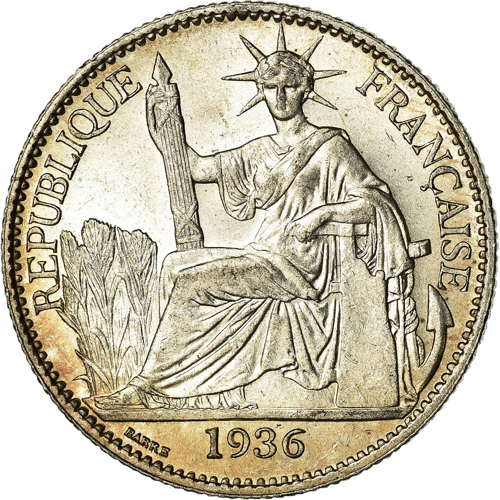Coin, FRENCH INDO-CHINA, 50 Cents, 1936, Paris, MS(63), Silver, KM:4a.2