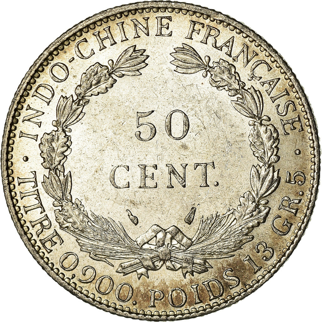 Coin, FRENCH INDO-CHINA, 50 Cents, 1936, Paris, MS(63), Silver, KM:4a.2