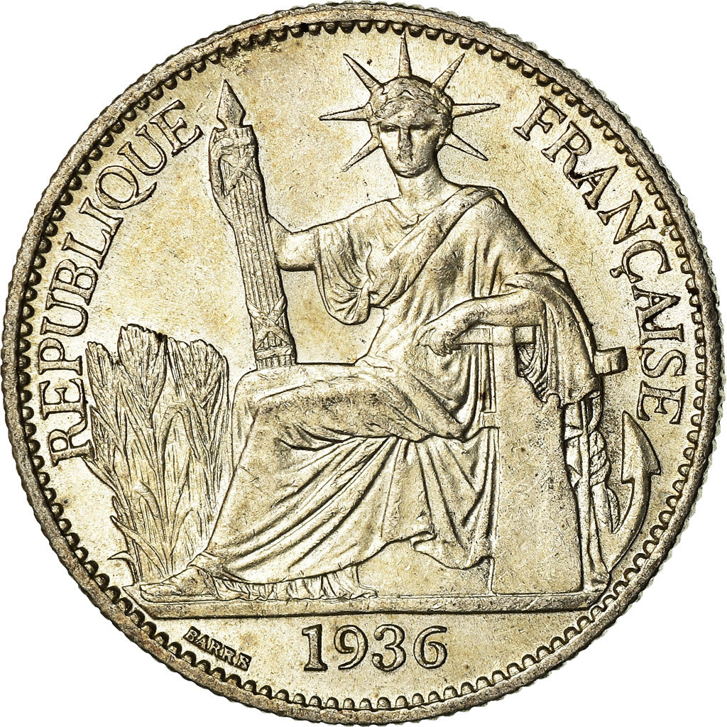 Coin, FRENCH INDO-CHINA, 50 Cents, 1936, Paris, MS(60-62), Silver, KM:4a.2