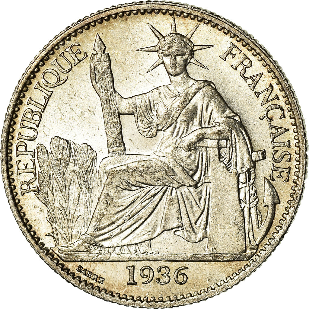Coin, FRENCH INDO-CHINA, 50 Cents, 1936, Paris, MS(60-62), Silver, KM:4a.2