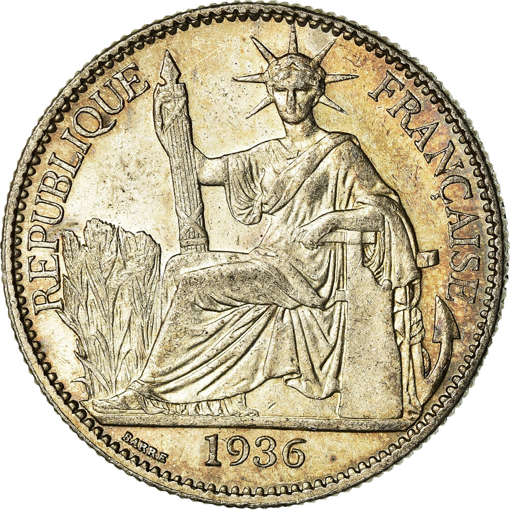 Moneta, FRANCUSKIE INDOCHINY, 50 Cents, 1936, Paris, MS(60-62), Srebro, KM:4a.2