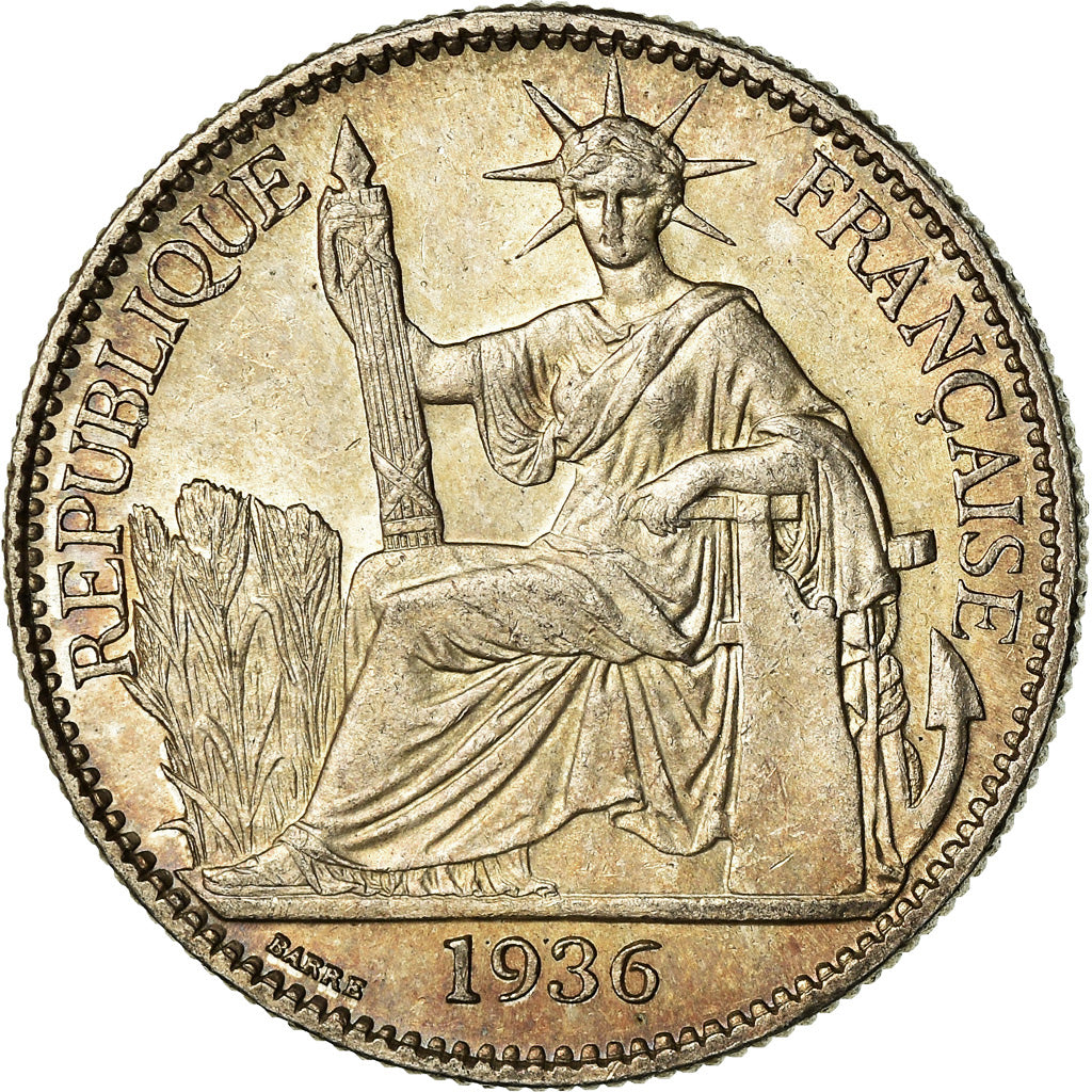 Coin, FRENCH INDO-CHINA, 50 Cents, 1936, Paris, MS(60-62), Silver, KM:4a.2