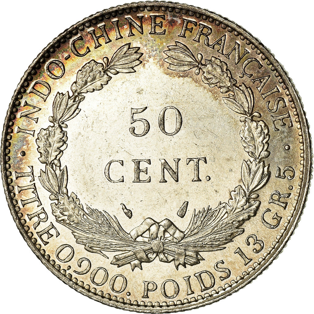 Coin, FRENCH INDO-CHINA, 50 Cents, 1936, Paris, MS(60-62), Silver, KM:4a.2