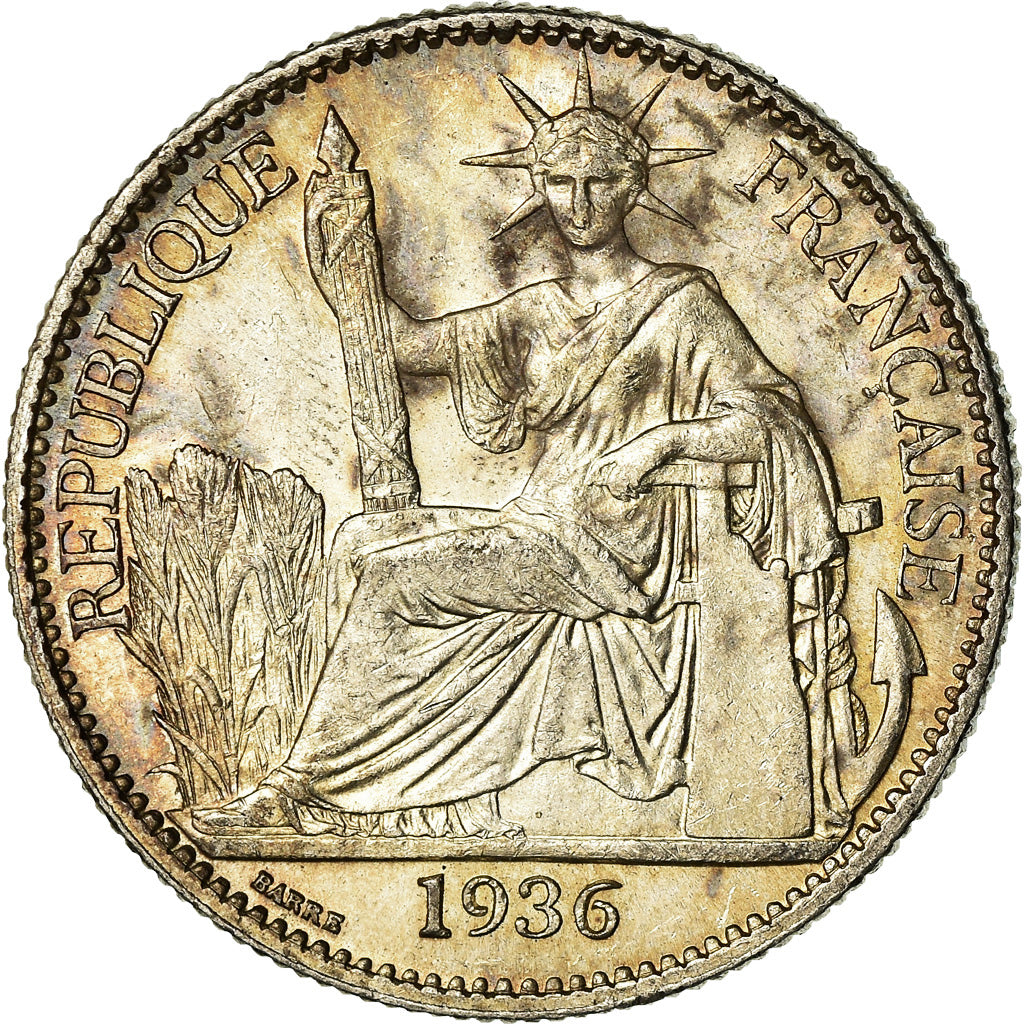 Coin, FRENCH INDO-CHINA, 50 Cents, 1936, Paris, AU(55-58), Silver, KM:4a.2