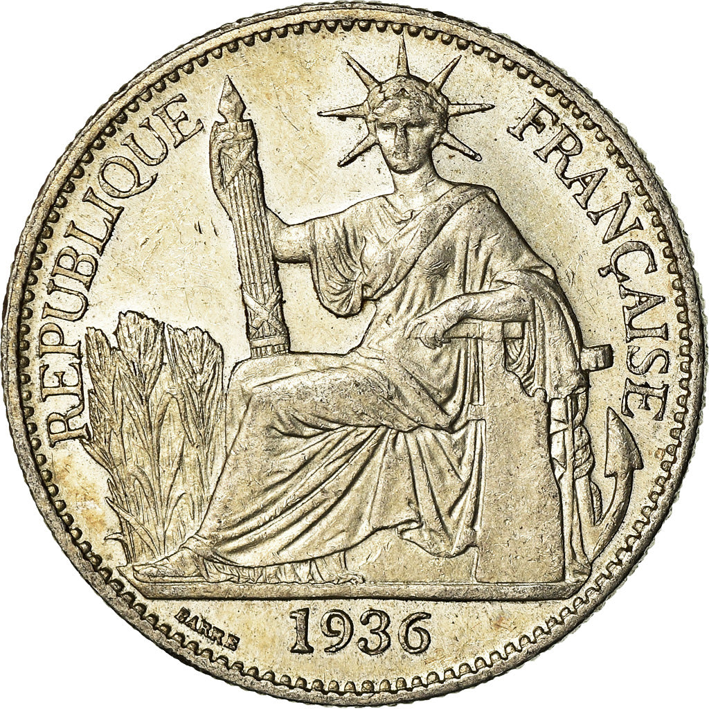 Coin, FRENCH INDO-CHINA, 50 Cents, 1936, Paris, AU(55-58), Silver, KM:4a.2