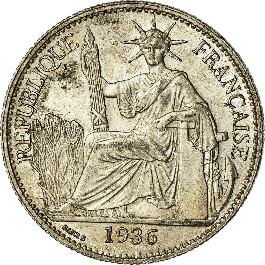 Coin, FRENCH INDO-CHINA, 50 Cents, 1936, Paris, AU(50-53), Silver, KM:4a.2