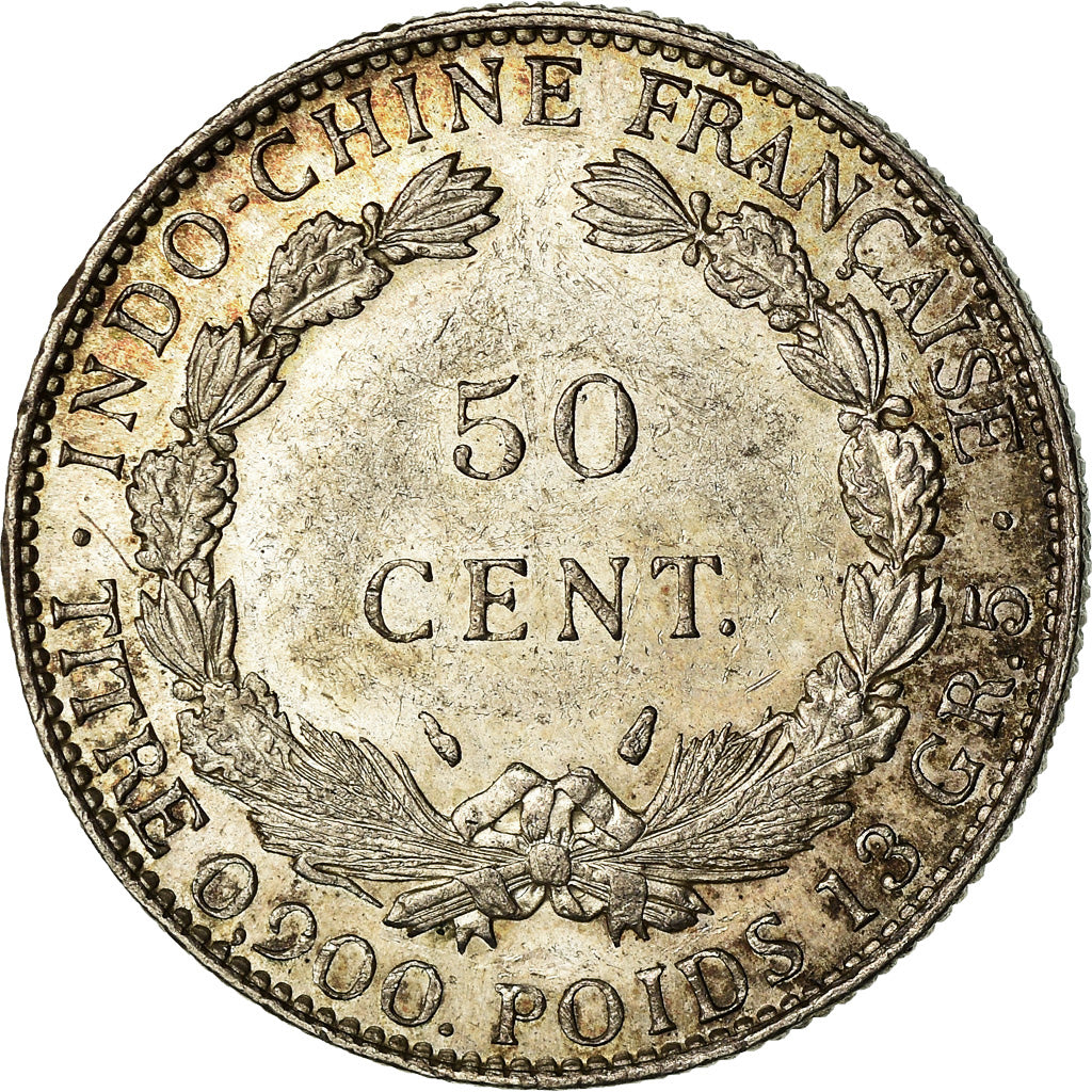 Moneda, INDOCHINA FRANCESA, 50 Cents, 1936, Paris, MBC+, Plata, KM:4a.2