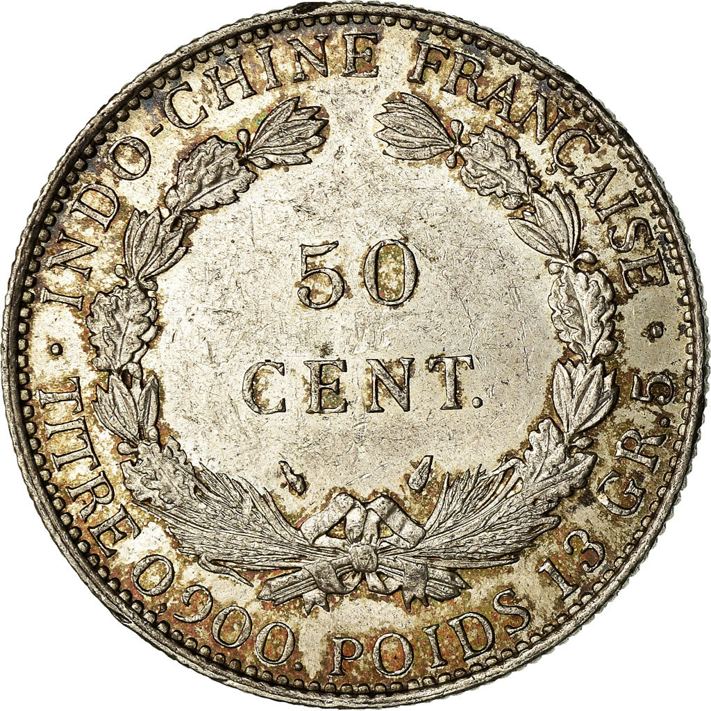 Moneda, INDOCHINA FRANCESA, 50 Cents, 1936, Paris, MBC+, Plata, KM:4a.2