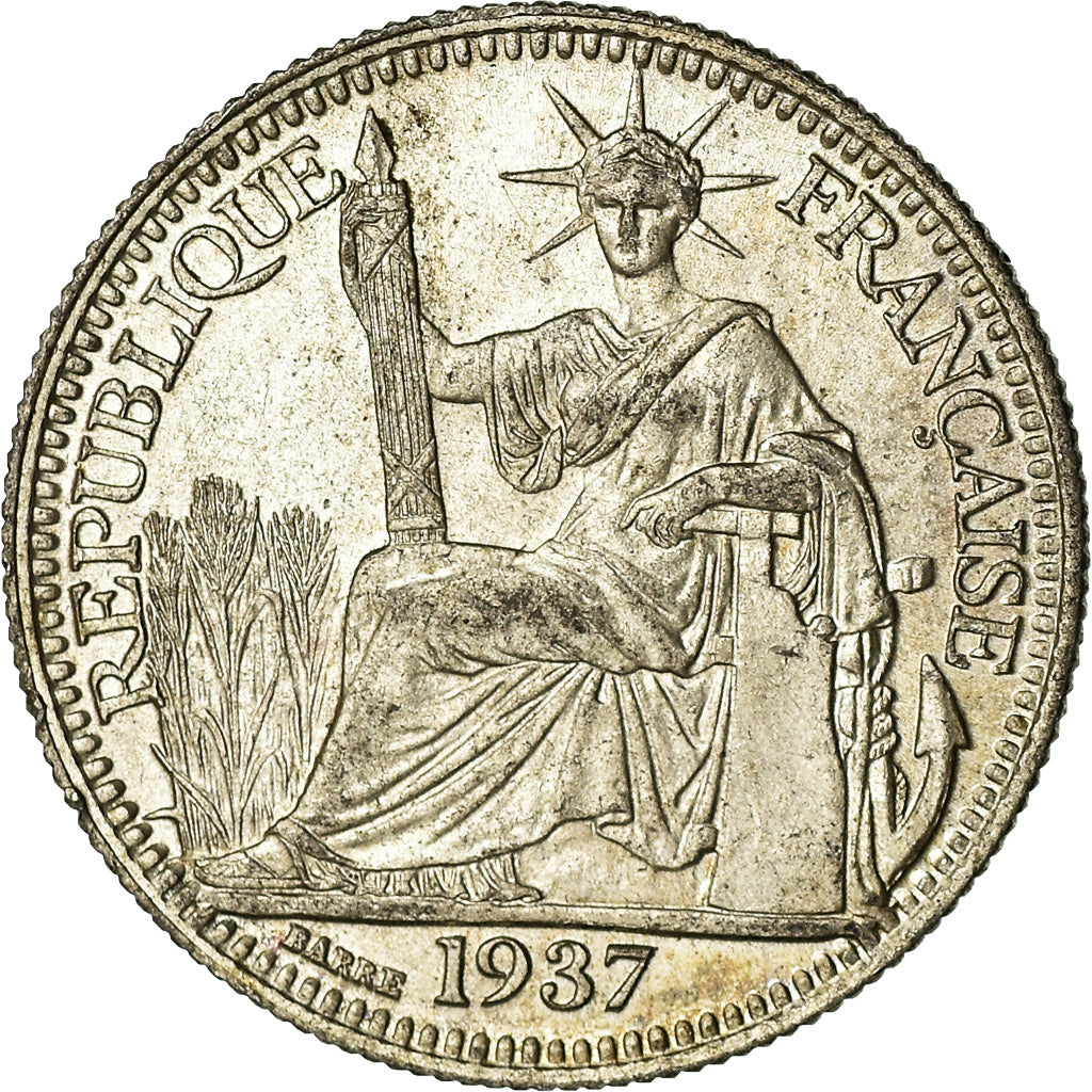 Coin, FRENCH INDO-CHINA, 10 Cents, 1937, Paris, AU(55-58), Silver, KM:16.2