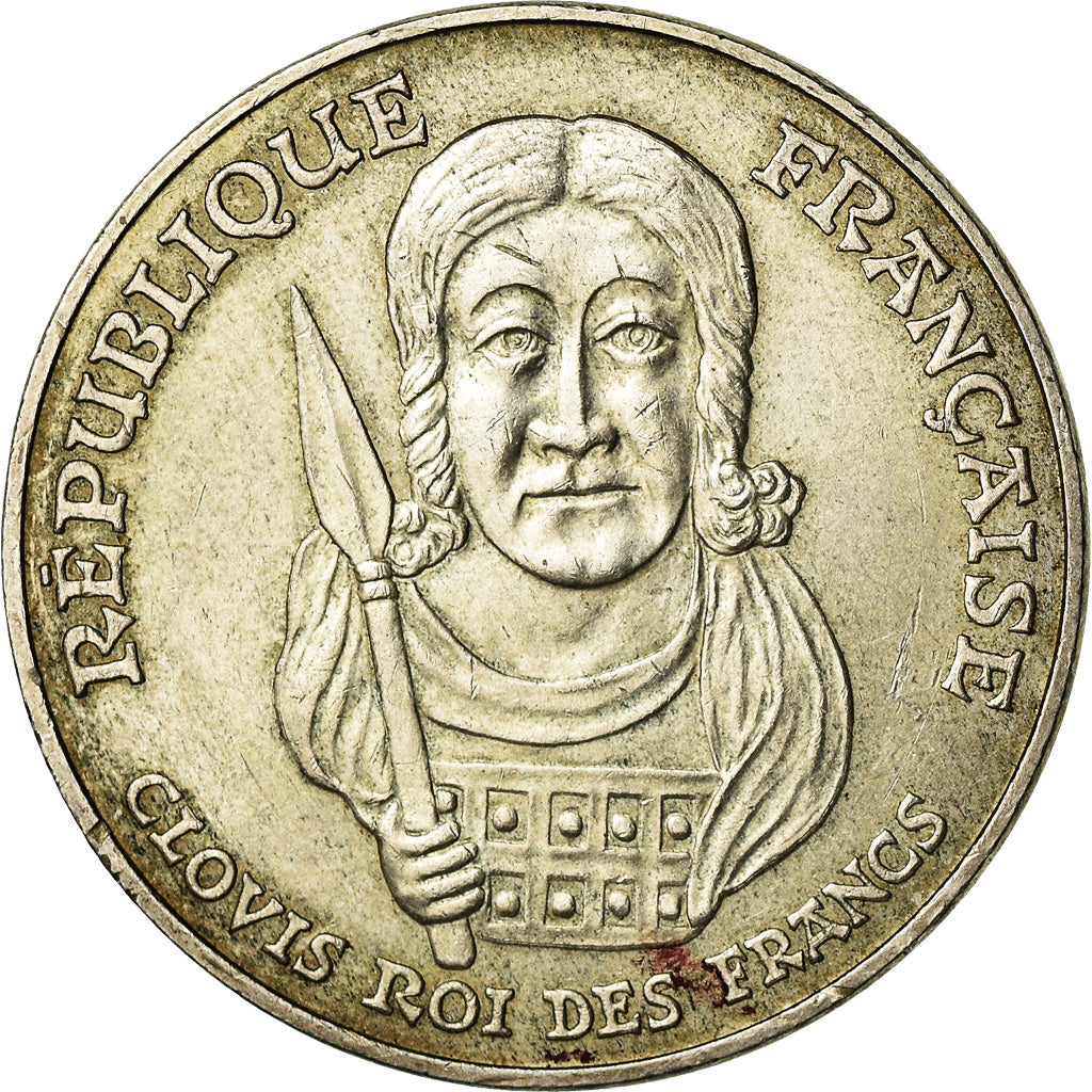 Moeda, França, Clovis, 100 Francs, 1996, EF(40-45), Prata, KM:1180, Gadoury:953