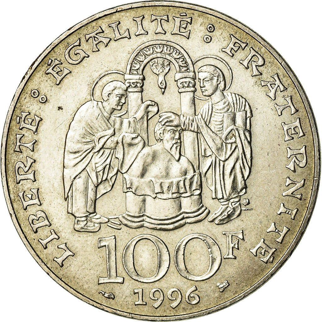 Moeda, França, Clovis, 100 Francs, 1996, EF(40-45), Prata, KM:1180, Gadoury:953