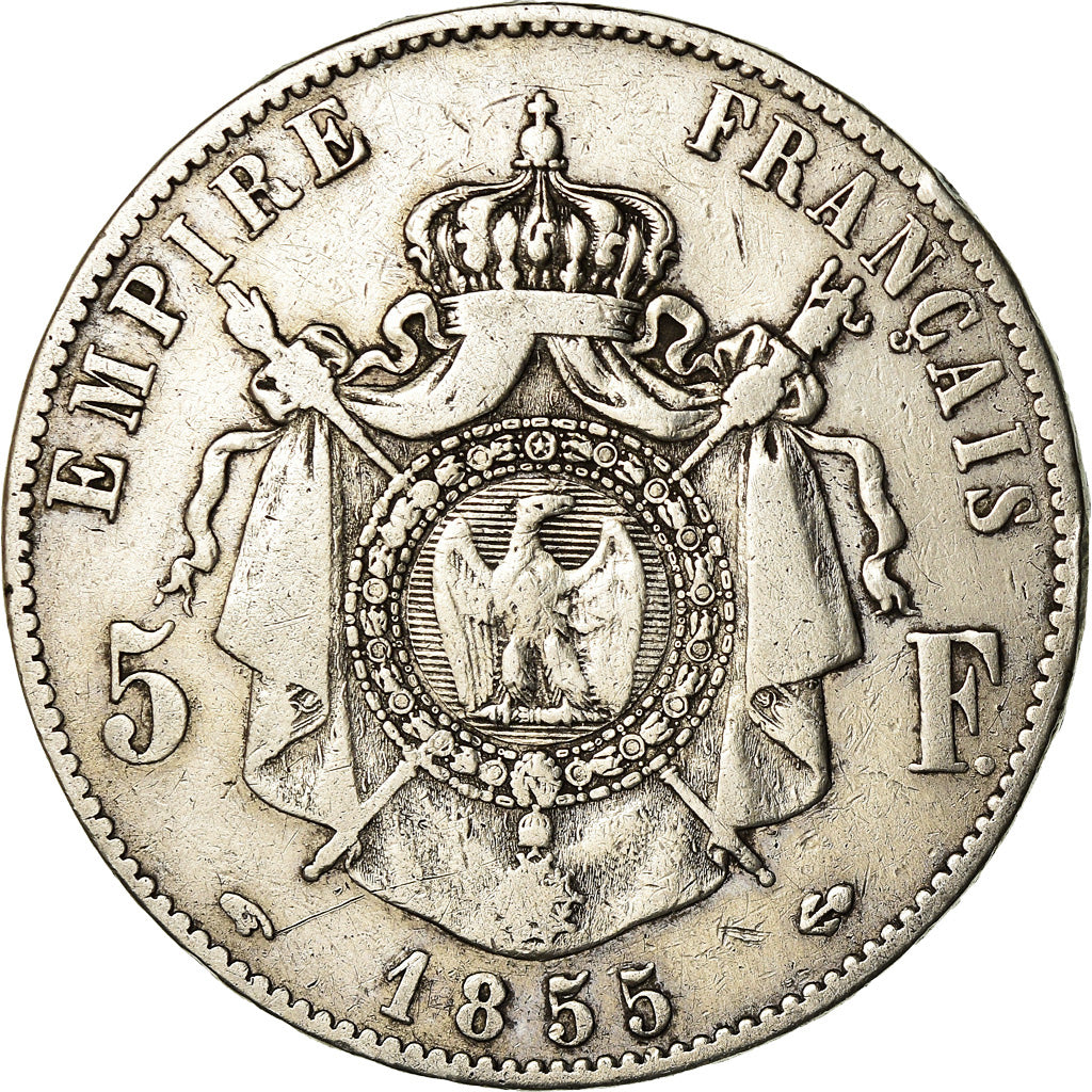 Moneta, Francja, Napoleon III, Napoléon III, 5 Francs, 1855, Paris, VF(30-35)