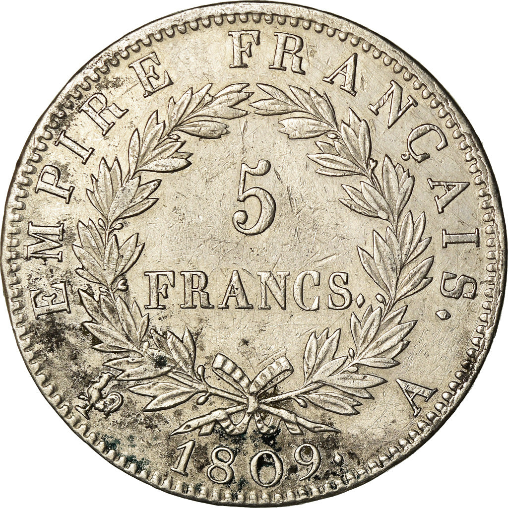 Coin, France, Napoléon I, 5 Francs, 1809, Paris, EF(40-45), Silver, KM:694.1